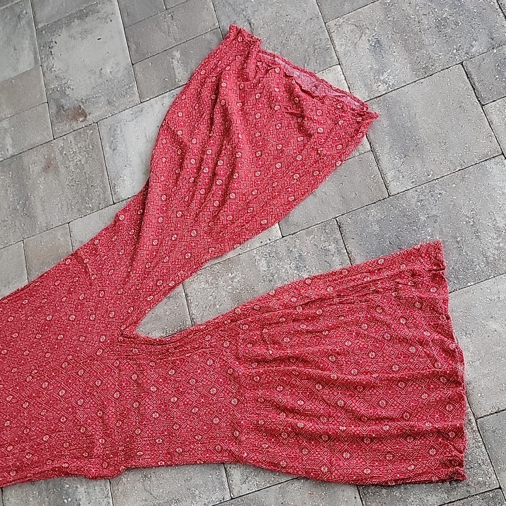 Timing Red Flare-Leg Jumpsuit Smocked Bodice Adjustable Straps Sz L - Picture 3 of 11